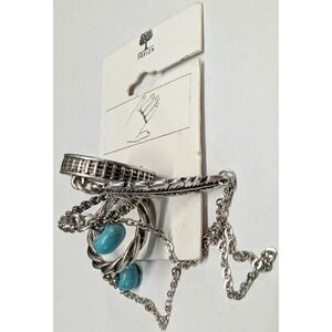 New‎ w Tag Slave 3 Ring Set Silver Tone Faux Turquoise Feather Chain Twist Boho